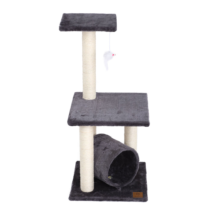 Tunnel 3-Tier Cat Tree with Mouse Toy - Charcoal