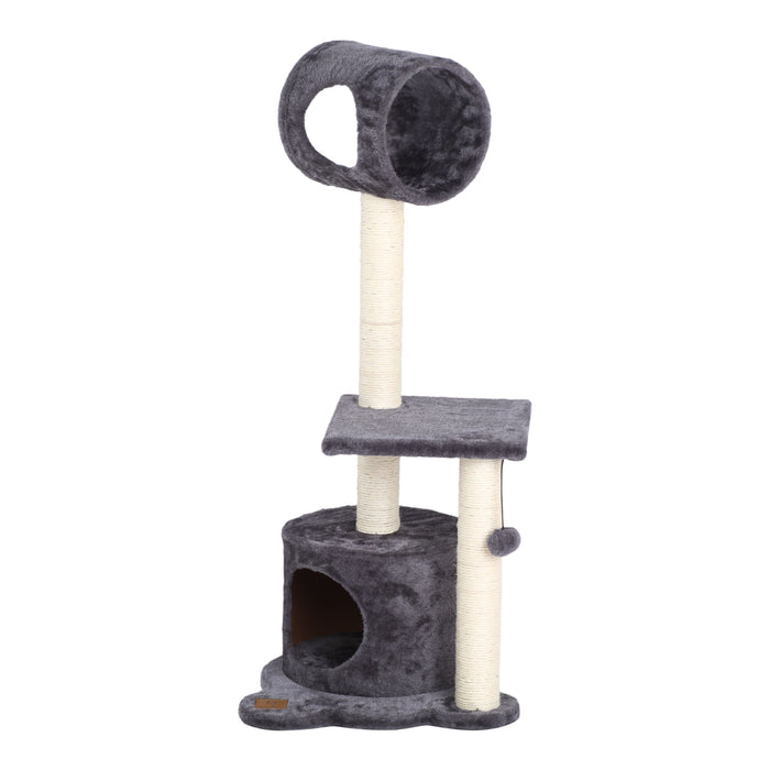 Tubular Cat Tree Tower and Playhouse with Teaser Toy - Charcoal