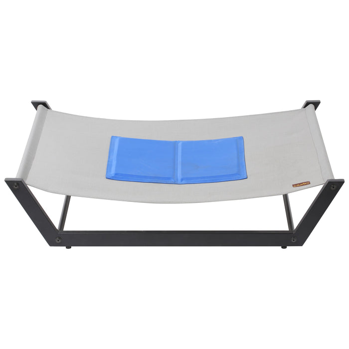Elevated Trampoline Pet Bed with Gel Cooling Mat – Steel Frame and Grey Mat