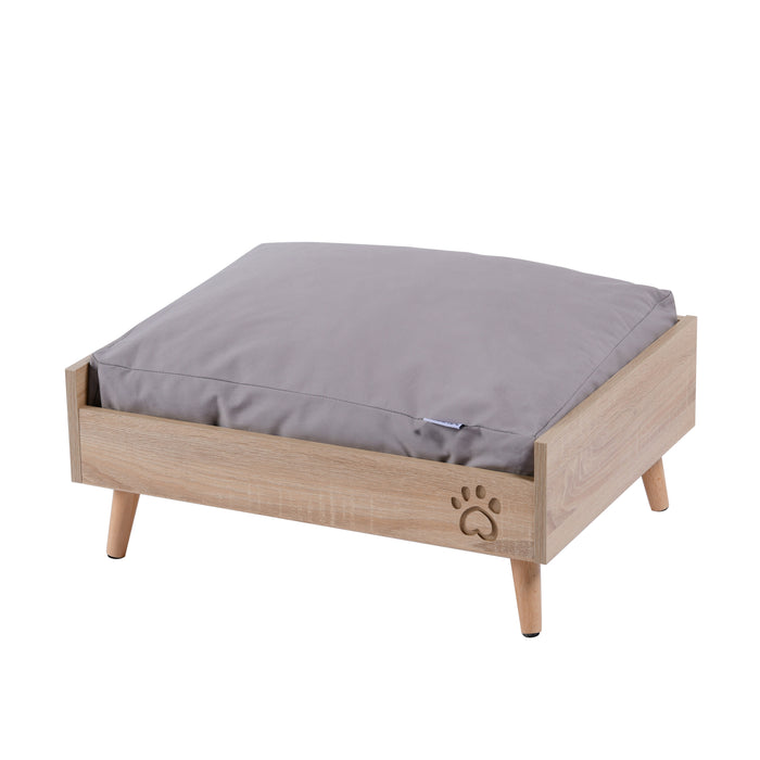 Scandi Elevated Bed with Natural Frame & Grey Mattress
