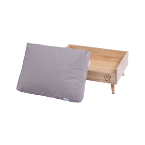 Scandi Elevated Bed with Natural Frame & Grey Mattress