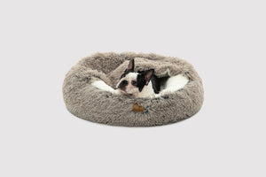 Cushioned Snookie Hooded Pet Nest Bed Faux Fur Grey