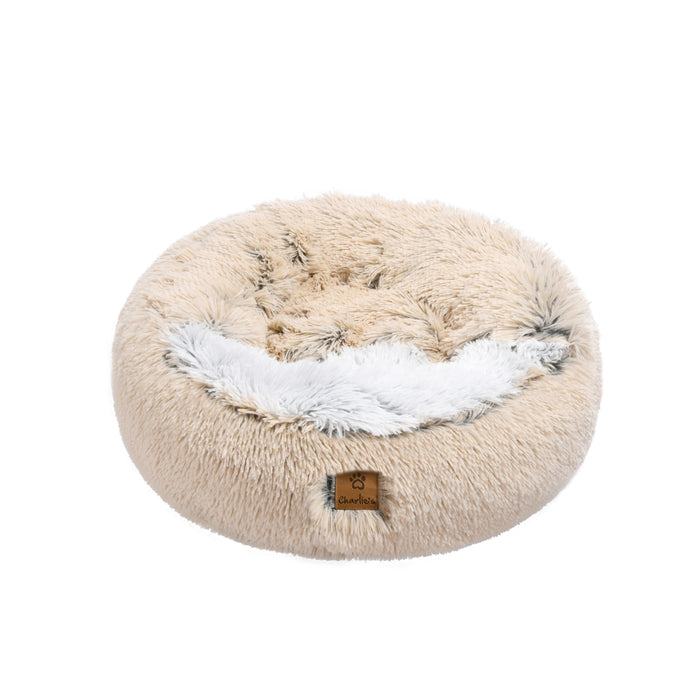 Cushioned Snookie Hooded Pet Nest Bed Double Faux Chinchilla Cream and Artic White