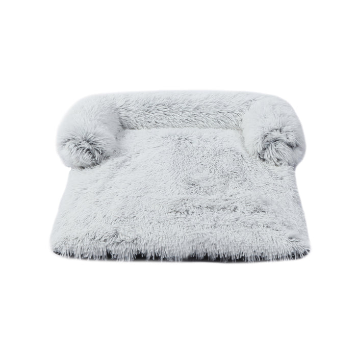 Shaggy Faux Fur Bolster Sofa Protector Pet Bed - Arctic Grey