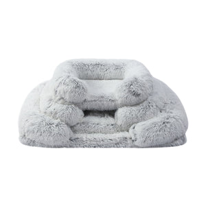 Shaggy Faux Fur Orthopedic Memory Foam Sofa Dog Bed with Bolster Arctic White