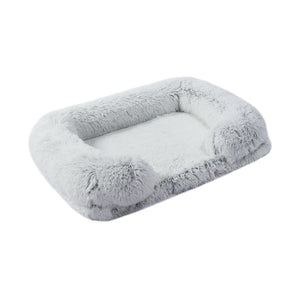 Shaggy Faux Fur Orthopedic Memory Foam Sofa Dog Bed with Bolster Arctic White
