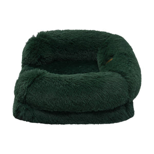 Shaggy Faux Fur Orthopedic Memory Foam Sofa Dog Bed with Bolster Eden Green