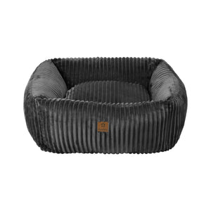 Ascher Plush Corduroy Square Pet Nest Bed - Dark Grey