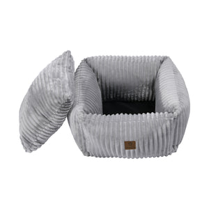 Ascher Plush Corduroy Square Pet Nest Bed - Silver
