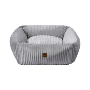 Ascher Plush Corduroy Square Pet Nest Bed - Silver