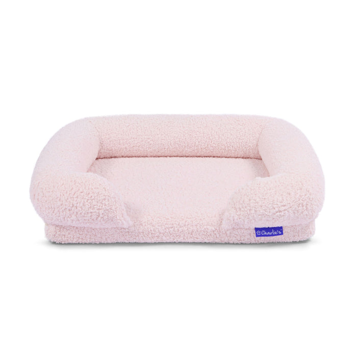 Teddy Fleece Memory Foam Sofa Pet Bed with Bolster - Pink