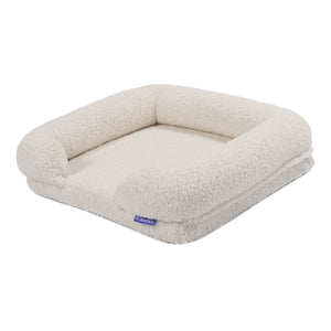 Teddy Fleece Memory Foam Sofa Pet Bed with Bolster - Cream