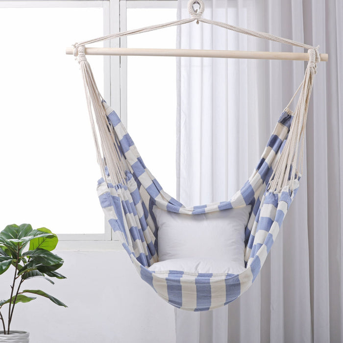 Indoor and Outdoor Hammock Chair Swing with One Cushion - Light Blue