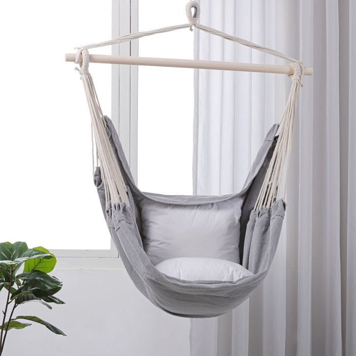 Indoor and Outdoor Hammock Chair Swing with One Cushion - Grey
