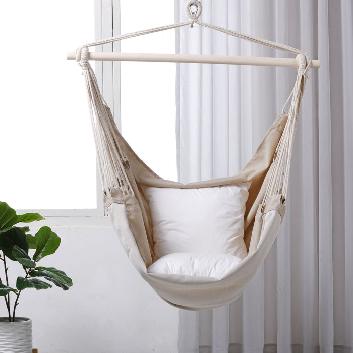 Indoor and Outdoor Hammock Chair Swing with One Cushion - Natural Beige