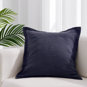 ARDENNE Washed French Linen Cushion with Oxford Edge - Midnight Blue