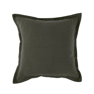 ARDENNE Washed French Linen Cushion with Oxford Edge - Kale
