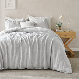 Classic Pinstripe Linen Quilt Cover Set White with Dark Pinstripe