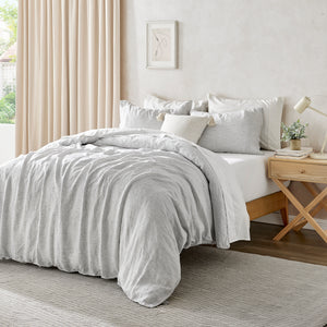 Classic Pinstripe Linen Quilt Cover Set White with Dark Pinstripe