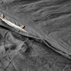 100% European Flax Linen Quilt Cover Set Charcoal