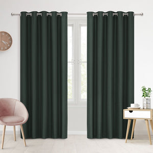 100% Blockout Eyelet Curtain Pair Forest Green