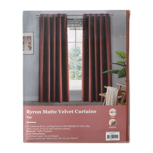 Byron Matte Velvet 100% Blockout Eyelet Curtains Twin Pack Rust