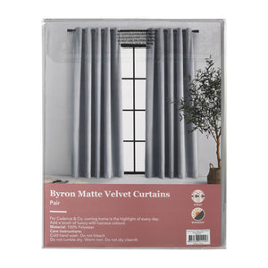 Byron Matte Velvet 100% Blockout Eyelet Curtains Twin Pack Silver