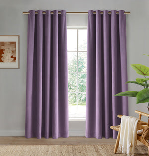 Byron Matte Velvet 100% Blockout Eyelet Curtains Twin Pack Lilac