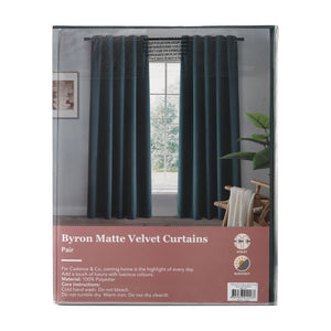Byron Matte Velvet 100% Blockout Eyelet Curtains Twin Pack Hunter Green