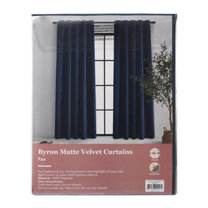 Byron Matte Velvet 100% Blockout Eyelet Curtains Twin Pack Navy Blue