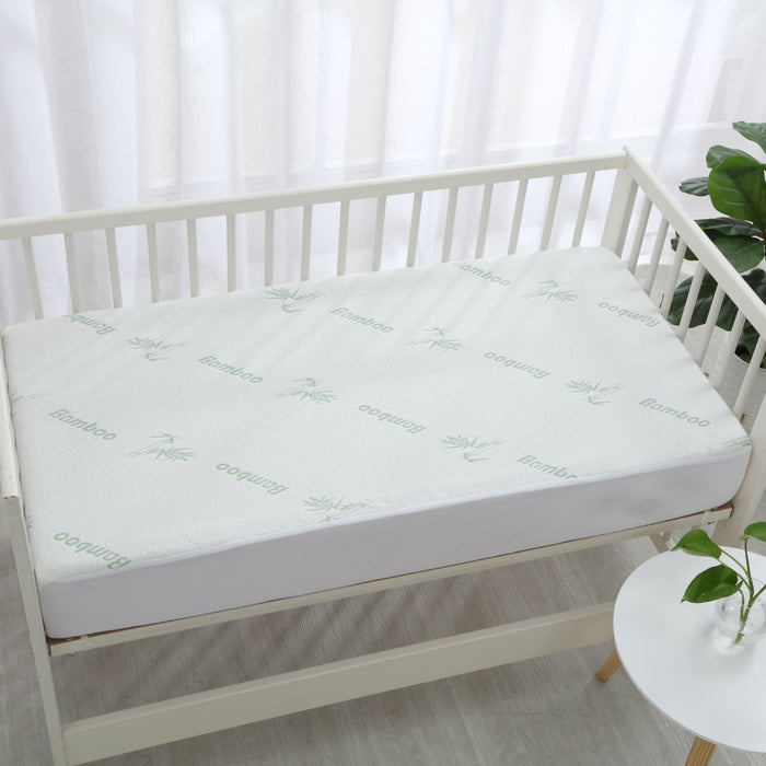 Bamboo Knitted Cot Waterproof Mattress Protector White Fitted Sheet