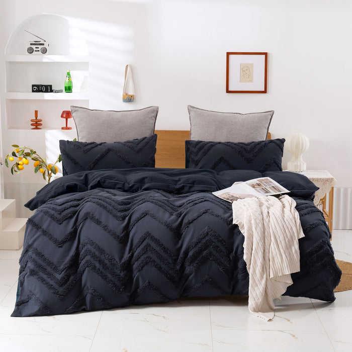 Tufted Washed Vintage Cotton Quilt Cover Set Molly Charcoal