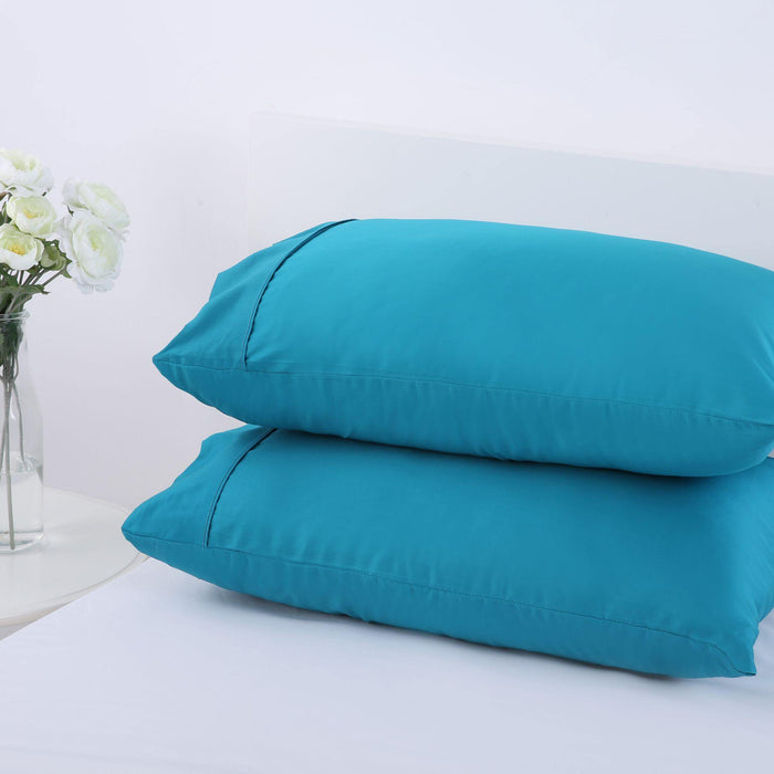 Cotton Sateen 300TC Plain Dyed Standard Pillowcases - Capri Breeze - Twin Pack