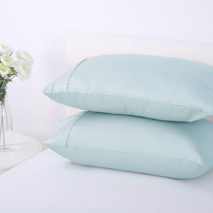 Cotton Sateen 300TC Plain Dyed Pillowcases - Twin Pack - Standard Mint