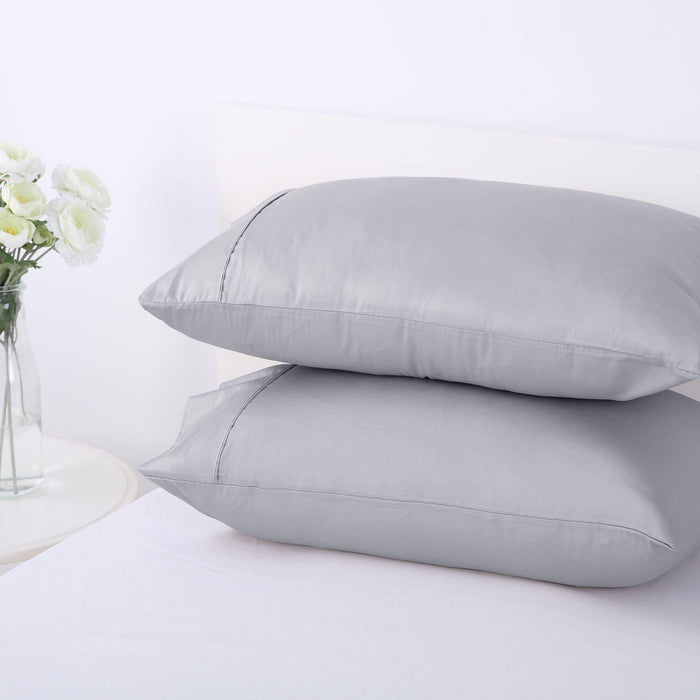 Cotton Sateen 300TC Plain Dyed Pillowcases - Twin Pack - Standard Steel