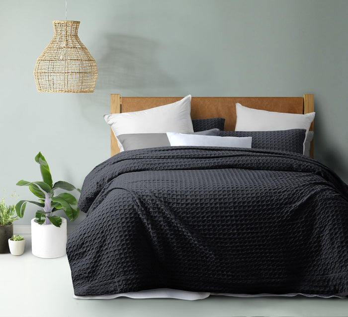 Cotton Waffle Quilt Cover Set Charcoal