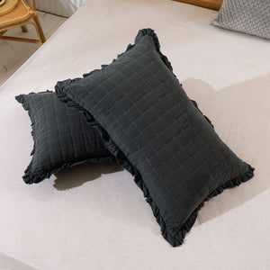 Premium Quilted Sandwash Quilt Cover Set Queen Bed Charcoal