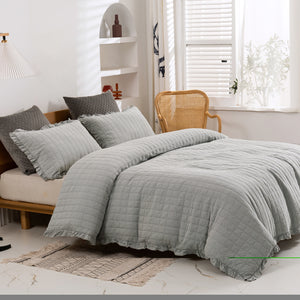 Premium Quilted Sandwash Quilt Cover Set Queen Bed Dove Grey
