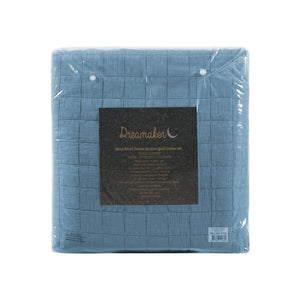 Premium Quilted Sandwash Quilt Cover Set Queen Bed Dusty Blue