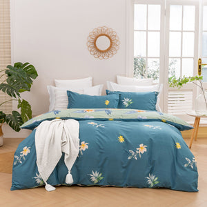 Paradise Floral 100% Cotton Reversible Quilt Cover Set Mint