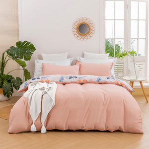 English Garden 100% Cotton Reversible Quilt Cover Set Pink