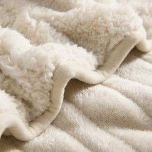 Reversible Sherpa & Coral Fleece Heated Throw Cream