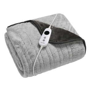 Faux Mink Heated Throw Silver with White Tip