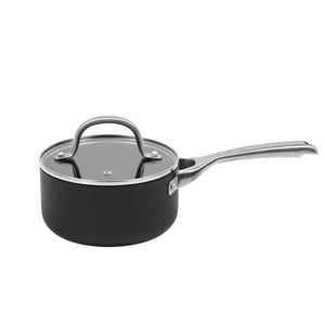 Meteore Non-Stick Saucepan with Flat Lid Black with Silver Handle