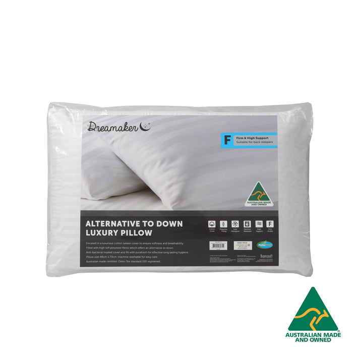 Australian Made Down Alternative Pillow Firm Profile with Cotton Sateen Striped Cover